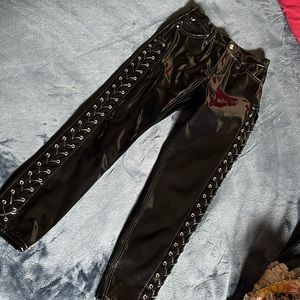 Black pleather slitted sides pants